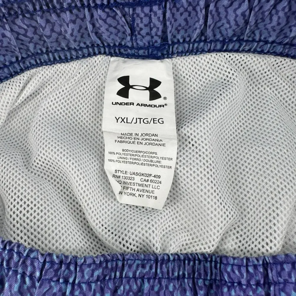 Under Armour Boys Swim Trunks YXL Blue orange Lined Mesh Shorts